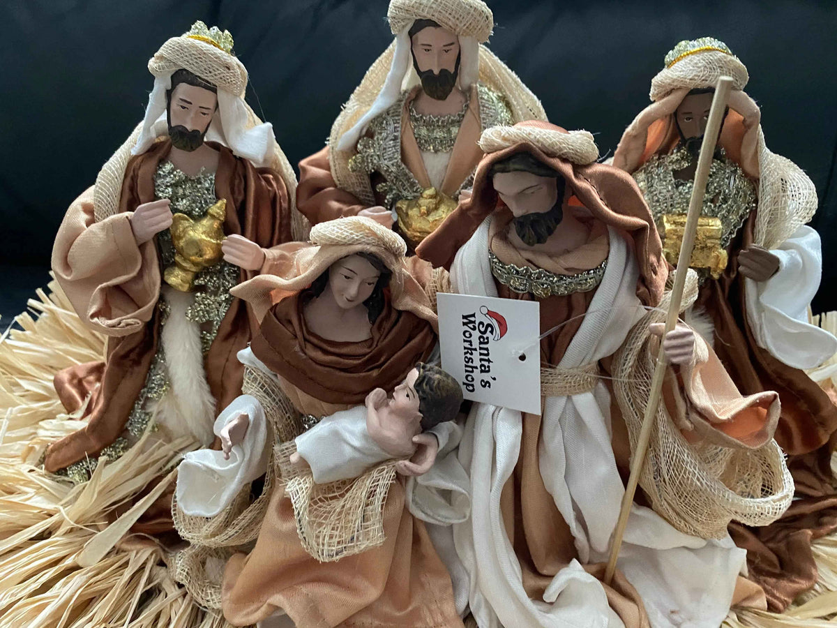 🎄 20.5" (53cm) Brown Holy Family Nativity Set with Christmas Manger – Handmade Religious Christian Christmas Scene, Holiday Home Decor & Gift ✨