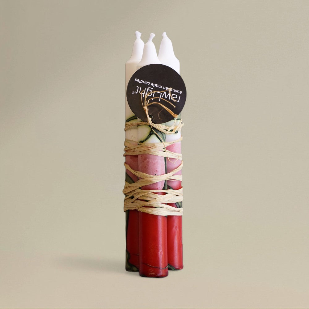 Dining candle 21x175mm splashed Christmas bundle of 3