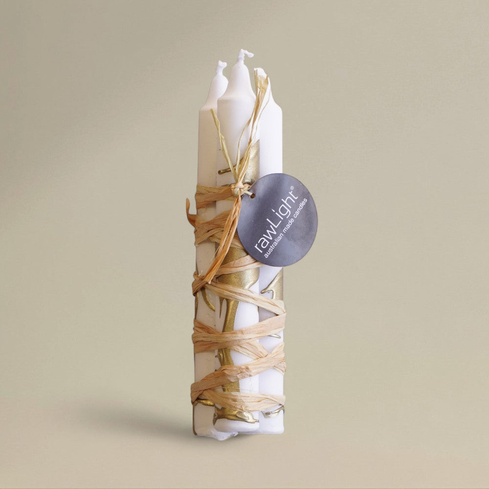 Dining candle 21x175mm splashed Christmas bundle of 3