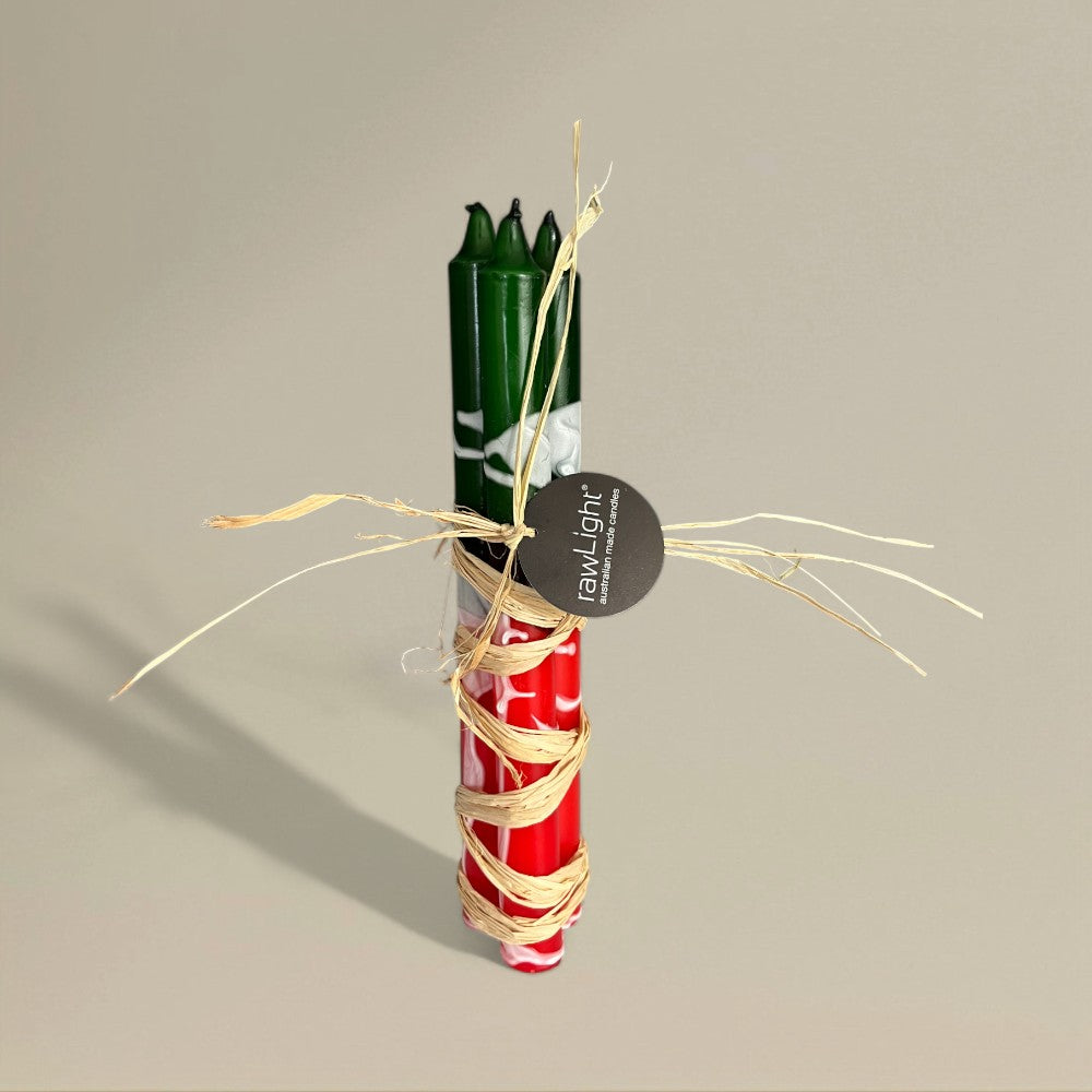 Dining candle 21x175mm splashed Christmas bundle of 3