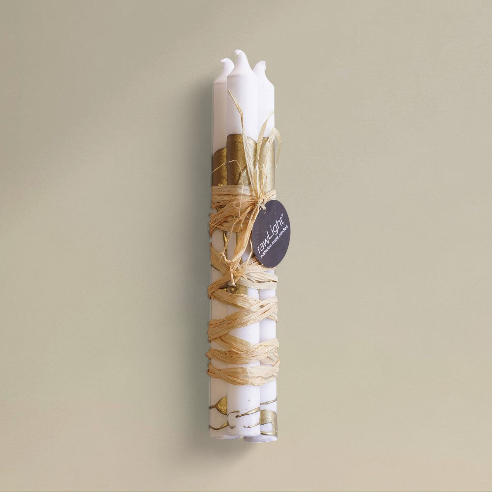 Dining candle 21x175mm splashed Christmas bundle of 3