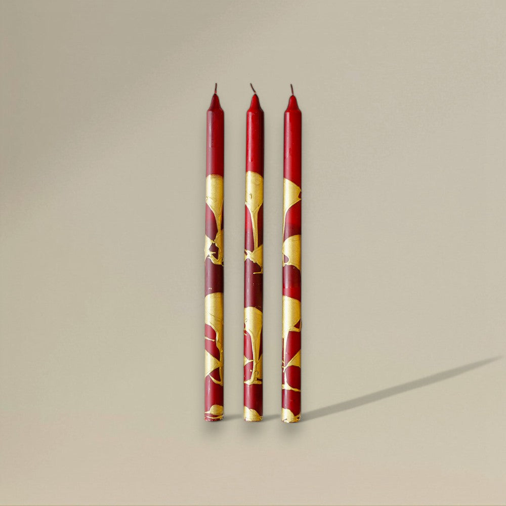 Dining candle 21x250mm splashed Christmas bundle of 3