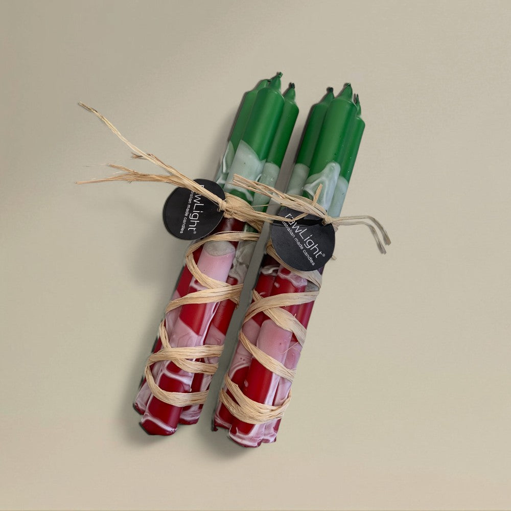 Dining candle 21x175mm splashed Christmas bundle of 3