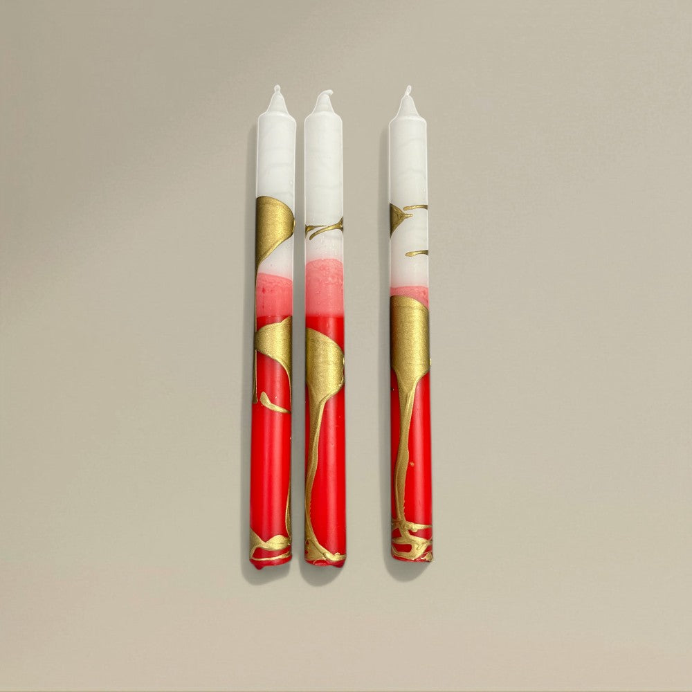 Dining candle 21x175mm splashed Christmas bundle of 3