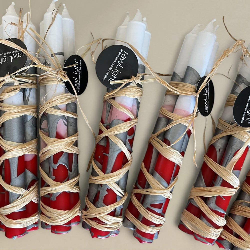 Dining candle 21x250mm splashed Christmas bundle of 3
