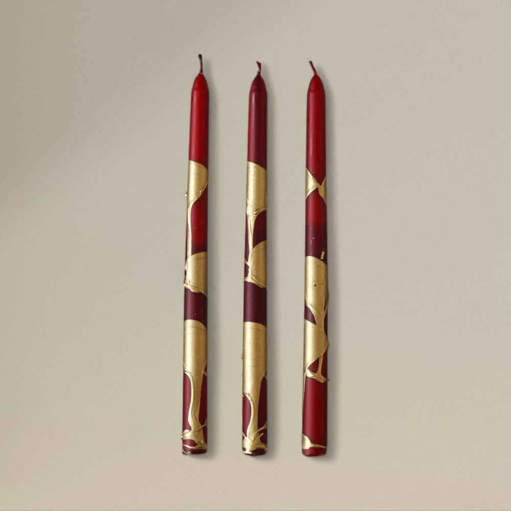 Taper candle 22x300mm splashed Christmas bundle of 3