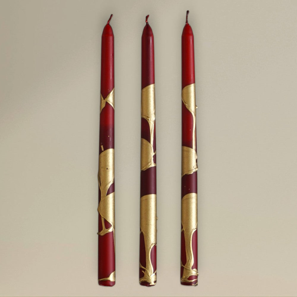 Taper candle 22x300mm splashed Christmas bundle of 3