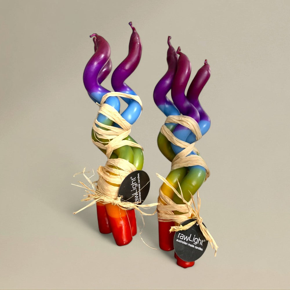 Taper candle 22x380mm spiral multi coloured bundle of 3