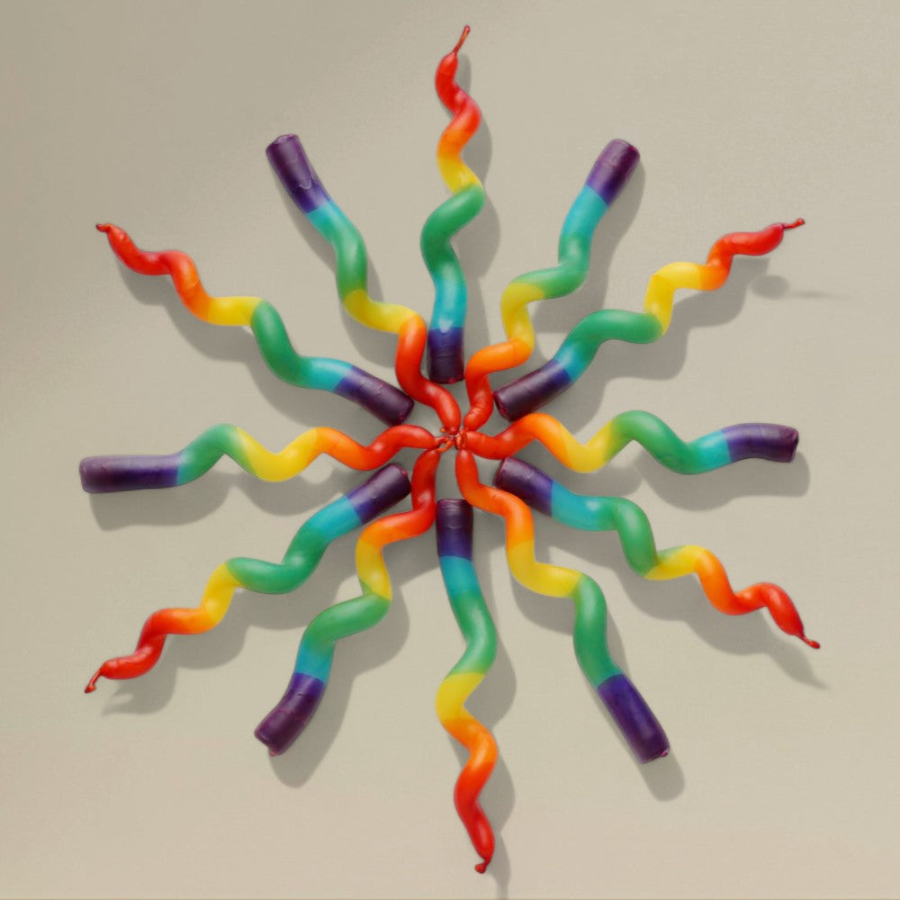 Taper candle 22x380mm spiral multi coloured bundle of 3