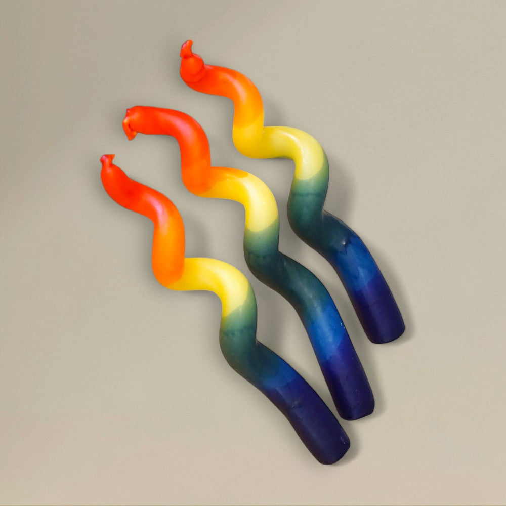 Taper candle 22x380mm spiral multi coloured bundle of 3
