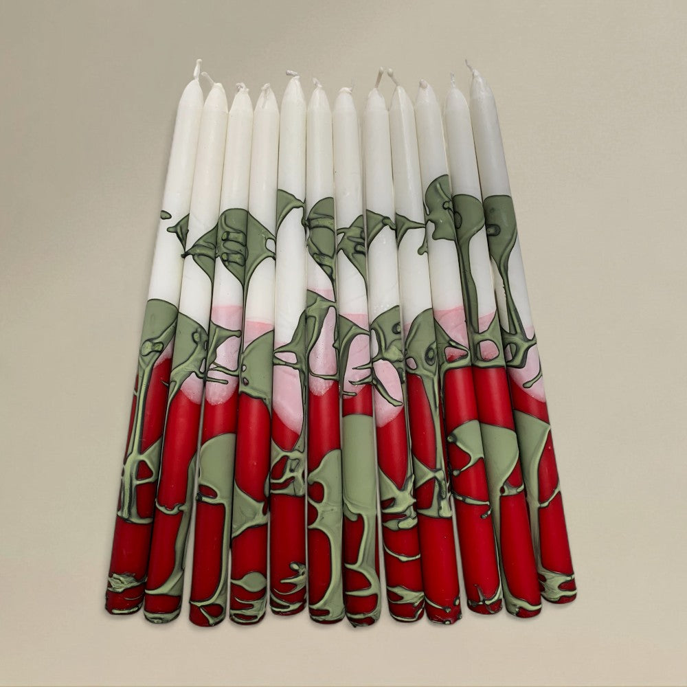 Taper candle 22x300mm splashed Christmas bundle of 3
