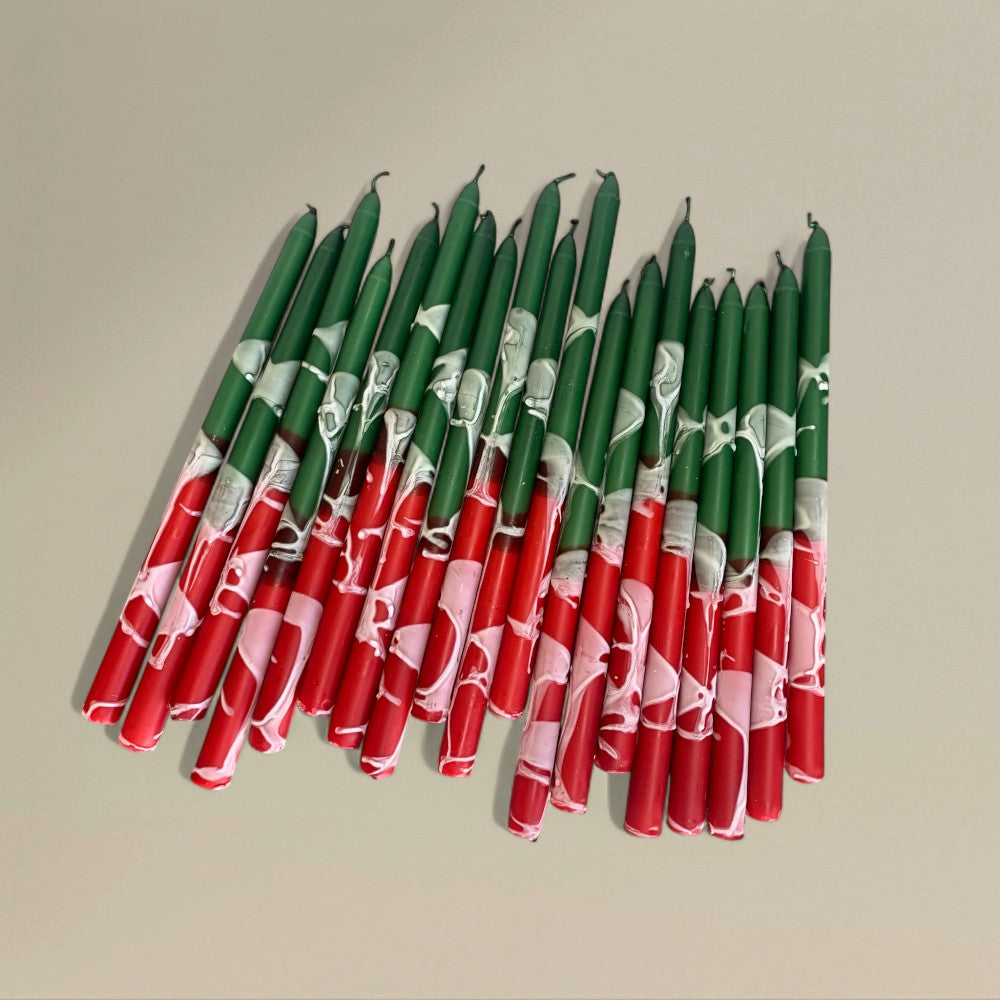 Taper candle 22x380mm splashed Christmas bundle of 3