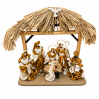 🎄 Gold Christmas Nativity Set in Driftwood Stable – 50cm Approx Handmade Holy Family Scene, Religious Christian Christmas Home Decor & Holiday Gift ✨