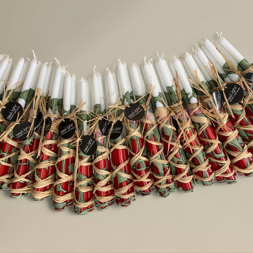 Taper candle 22x300mm splashed Christmas bundle of 3