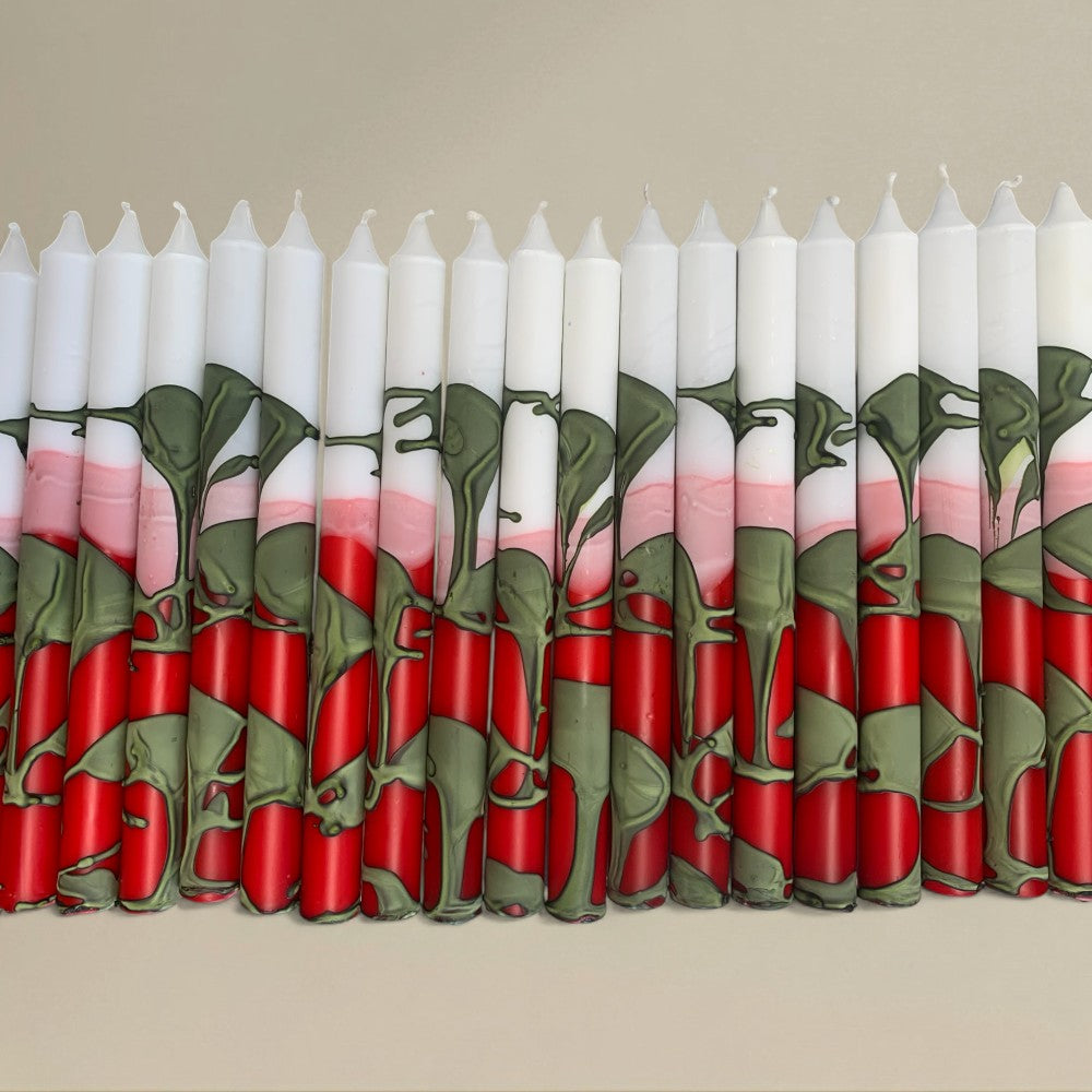 Dining candle 21x175mm splashed Christmas bundle of 3