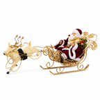 7.75" (20cm) Santa Claus in Sleigh with Reindeer – Christmas Figurine Decoration, Festive Holiday Home & Tabletop Display Ornament