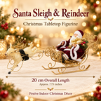 7.75" (20cm) Santa Claus in Sleigh with Reindeer – Christmas Figurine Decoration, Festive Holiday Home & Tabletop Display Ornament