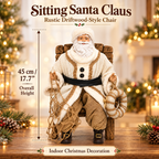 45cm Sitting Santa Claus in Rustic Driftwood-Style Chair – Large Christmas Figurine & Indoor Holiday Decoration