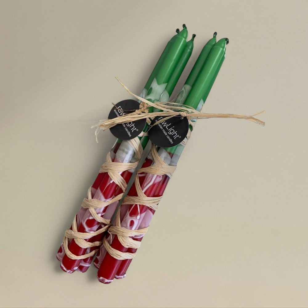 Taper candle 22x380mm splashed Christmas bundle of 3