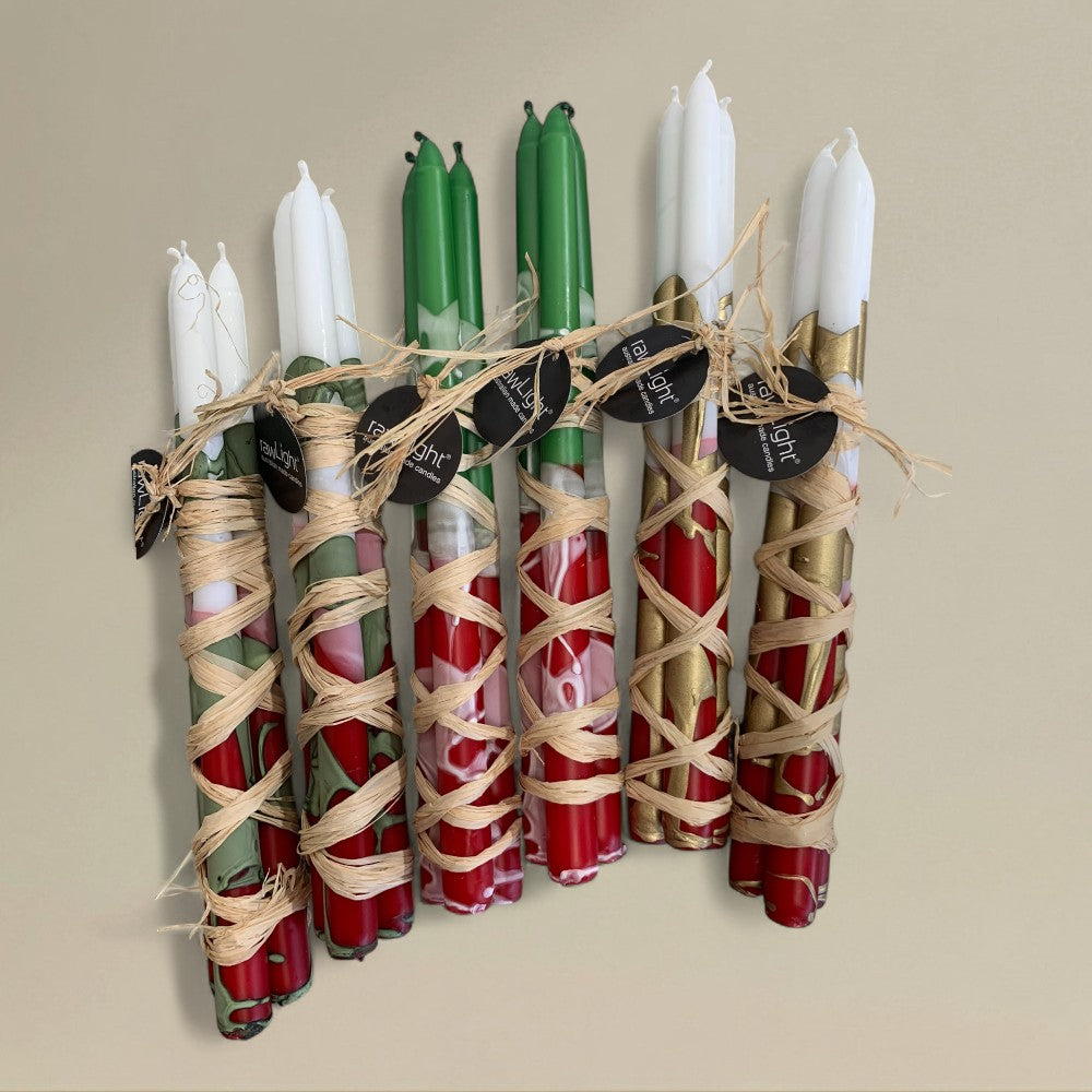 Taper candle 22x380mm splashed Christmas bundle of 3
