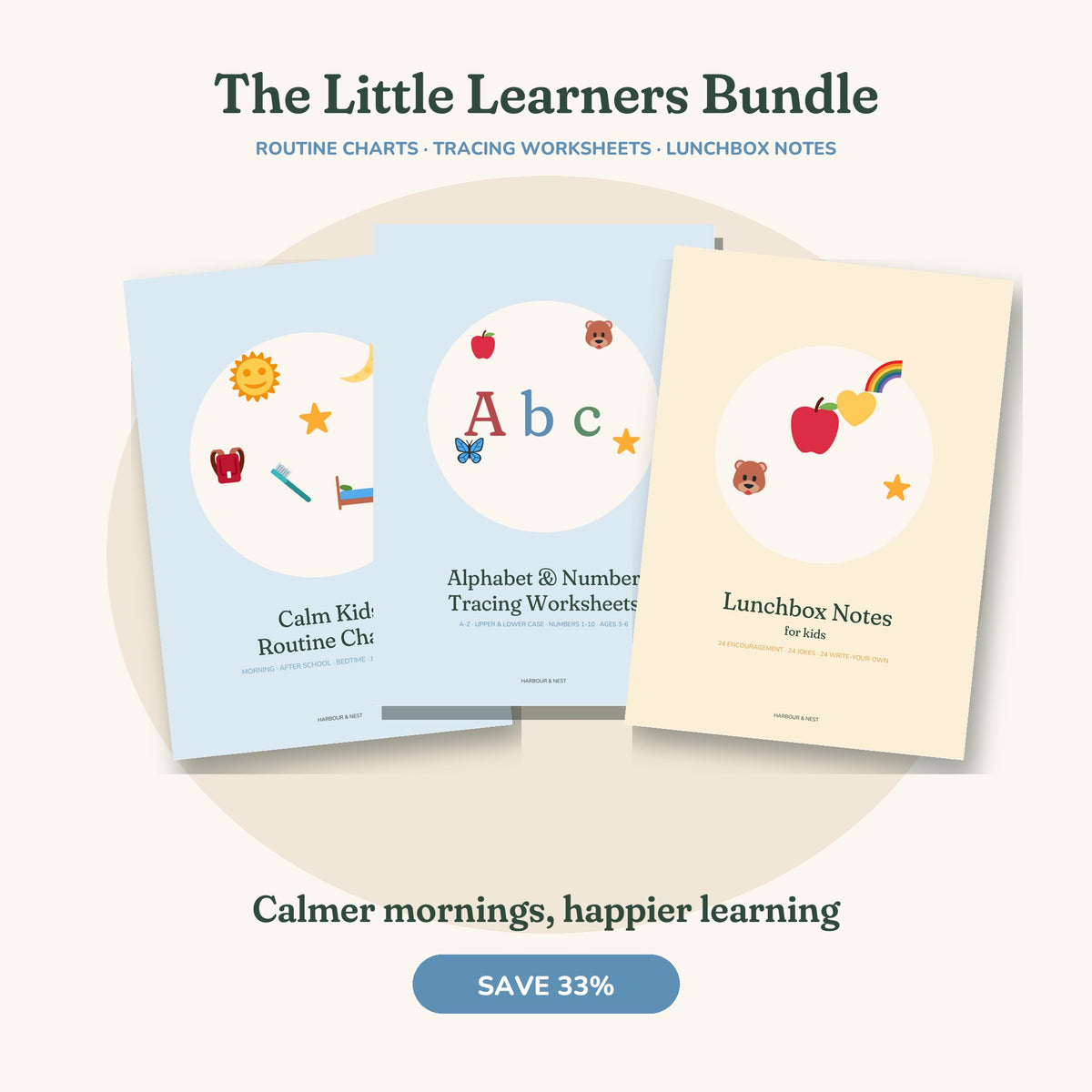 The Little Learners Bundle – Routine Charts, Tracing Worksheets & Lunchbox Notes