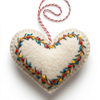Embroidered Heart Wool Felt Christmas Ornament – Handmade & Shatterproof