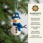 Felt Snowman with Blue Hat Christmas Ornament – Handmade & Shatterproof