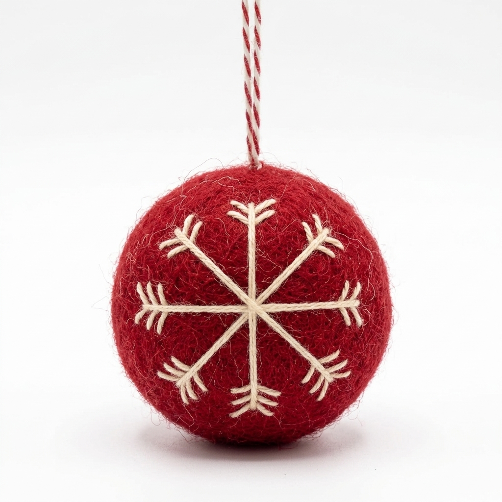 Red Snowflake Wool Felt Christmas Bauble Ornament