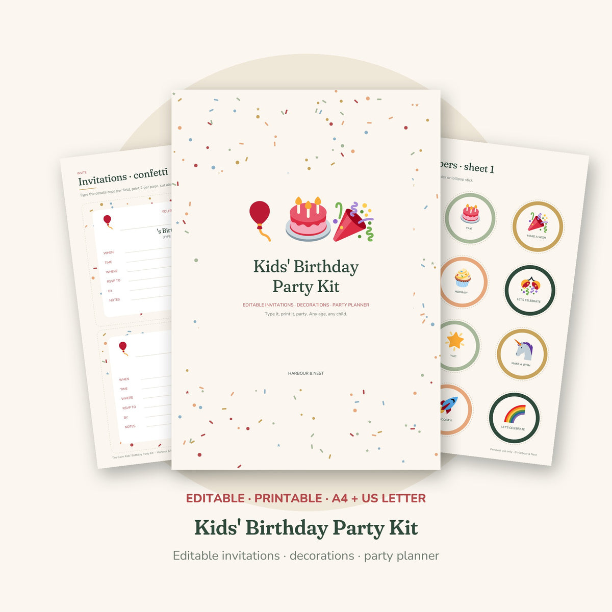 Kids' Birthday Party Kit – Editable Invitations, Decorations & Party Planner Printable