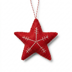 Red Star with White Snowflake Wool Felt Ornament – Handmade & Shatterproof