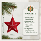Red Star with White Snowflake Wool Felt Ornament – Handmade & Shatterproof