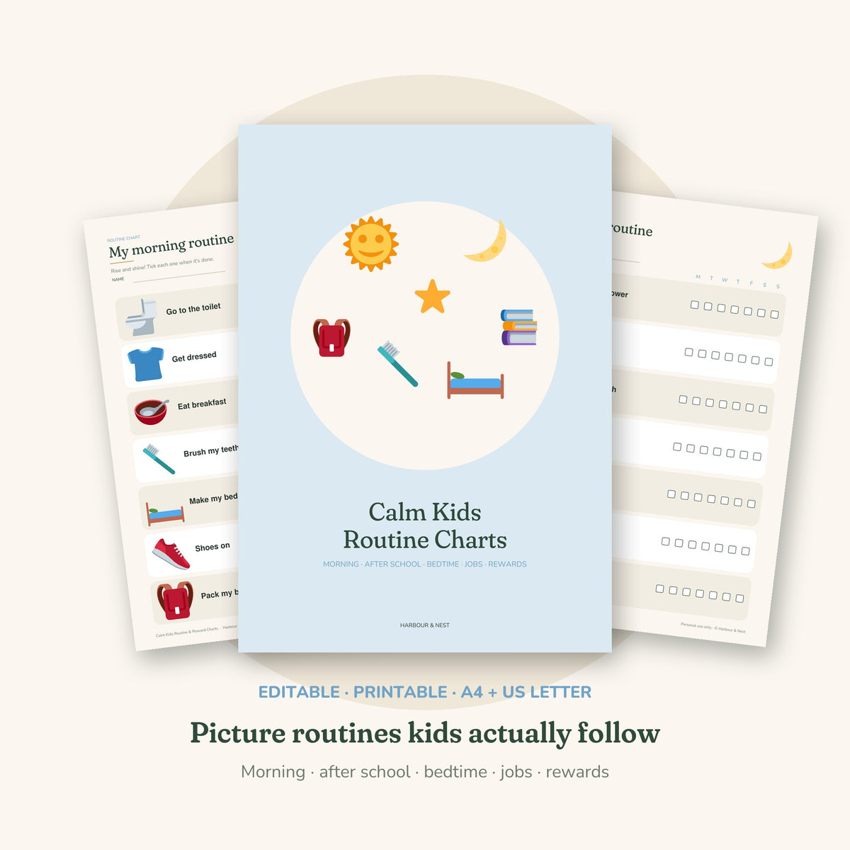 Calm Kids Routine & Reward Charts – Editable Printable Visual Schedule
