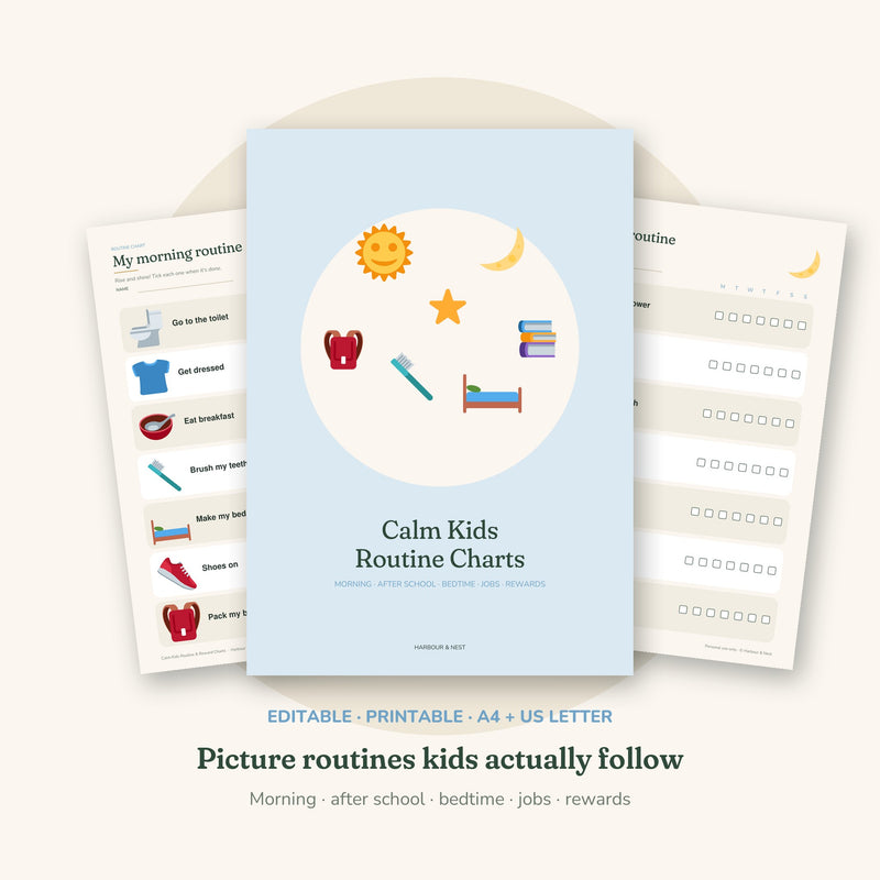 Calm Kids Routine & Reward Charts – Editable Printable Visual Schedule