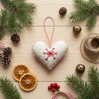 White Heart with Red Snowflake Wool Felt Ornament – Handmade & Shatterproof