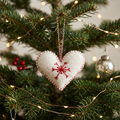 White Heart with Red Snowflake Wool Felt Ornament – Handmade & Shatterproof