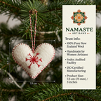 White Heart with Red Snowflake Wool Felt Ornament – Handmade & Shatterproof