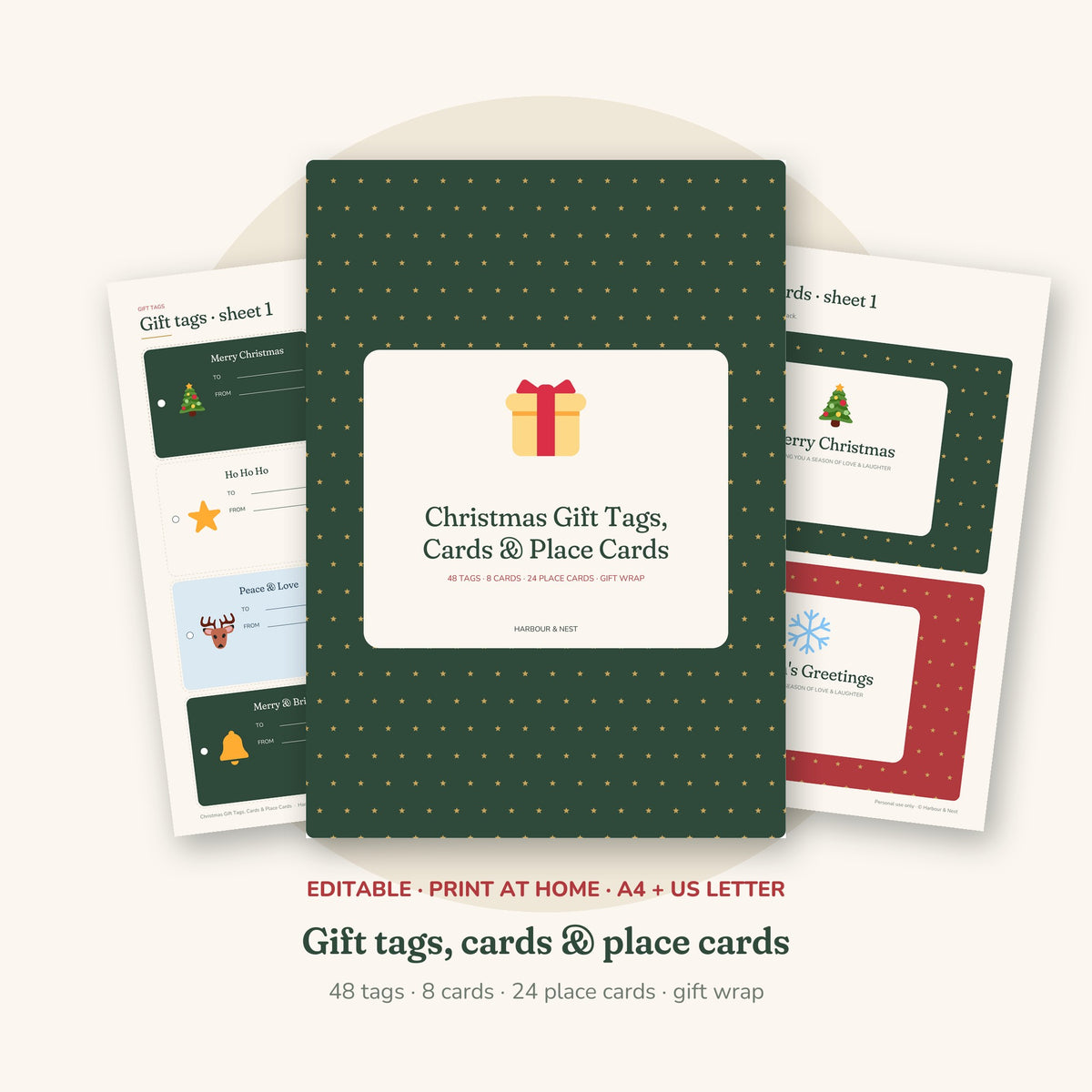 Christmas Gift Tags, Cards & Place Cards – Printable Set